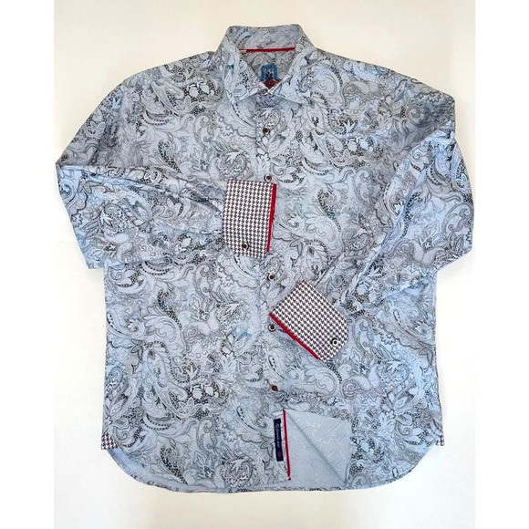 Luchiano Visconti Blue Gray & Red Paisley Design Long Sleeve Shirt Size Medium - Picture 16 of 16